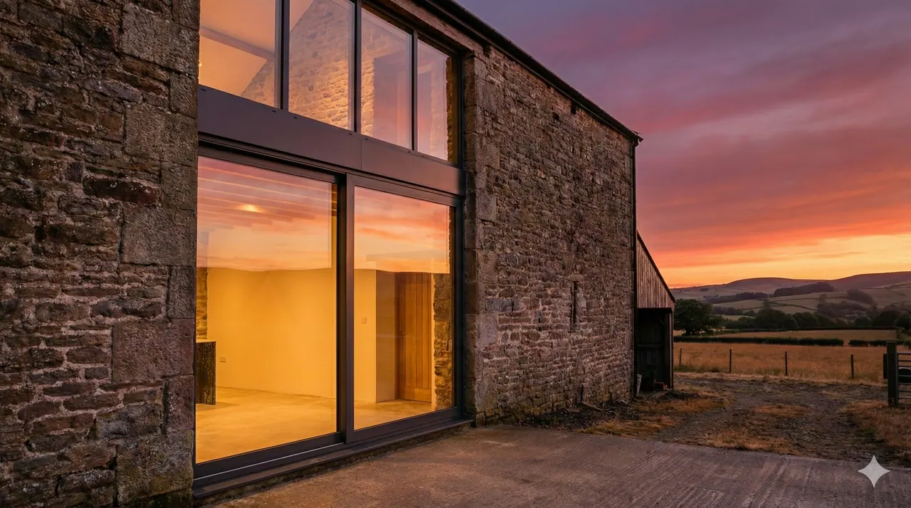 Bâtiment ancien rénové avec extension contemporaine